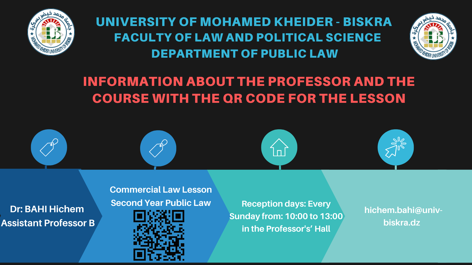 Information About The Professor and The Course With The QR Code For The Course